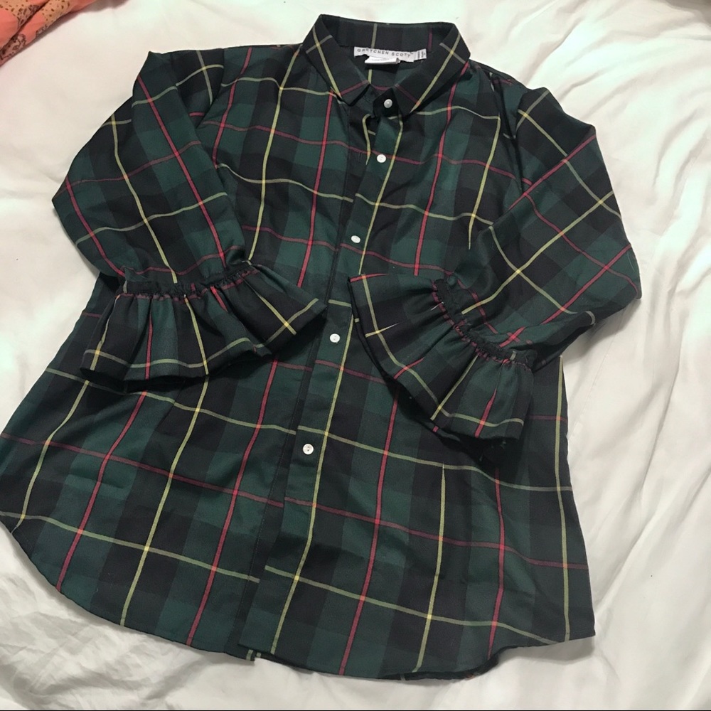 Gretchen Scott plaid button down. Cute sleeves